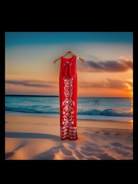 MSK Tropical Orange White Print Halter Maxi Dress Size Large